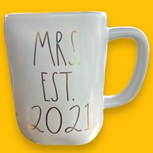 Rae Dunn Mug “Mrs. Est 2021” White Ceramic Coffee Tea Cup Rose Gold Lettering